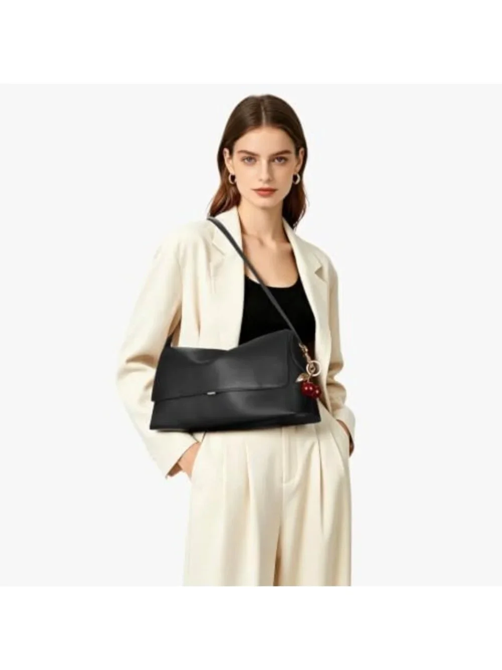 Vintage Large Faux Leather Hobo Bag for Women - Stylish Cherry Shoulder Handbag